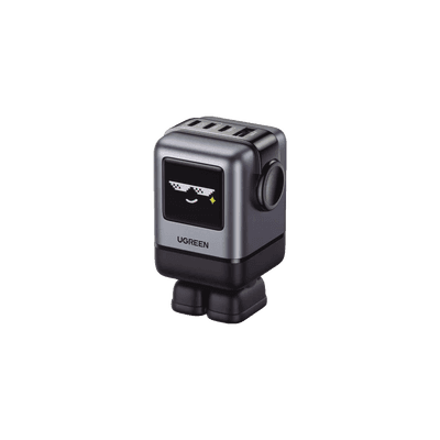 Cargador RobotGaN de 100W Serie UNO | 4 Puertos de Carga Rápida | 3 USB-C | 1 USB-A | PD 3.0 | QC 4.0 | Carga Inteligente | Tecnología GaN II | Zapato Magnético Extraíble | Carcasa Ignífuga | Pantalla LED