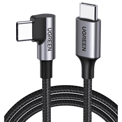 Cable USB-C a USB-C | 1 Metro (3.28 Pies) | Conector con Ángulo Recto de 90° | Carga Rápida de hasta 60W | 480 Mbps | PD3.0 | QC4.0/3.0/2.0 | FPC | AFC | Protección Integrada | Caja de Aluminio | Nylon Trenzado | Color Negro