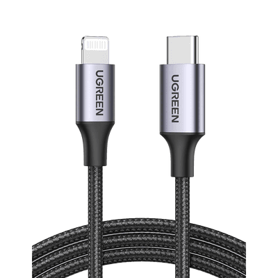 Cable USB-C a Lightning | 2 Metros (6.56 Pies) | Certificado MFi | Carga Rápida 60W | 480 Mbps | Conector C94 | Adecuado para iPhone, iPad y iPod | Protección Integrada | Caja de Aluminio | Nylon Trenzado | Color Negro