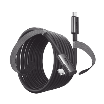 Cable USB-C a USB-C (Cable Link) | 5 metros (16 pies) |  Transferencia de Alta Velocidad | Carga Rápida | Un Extremo Angulado | Caja de Aluminio | Nylon Trenzado.