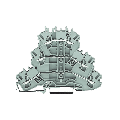 Borna de Paso Triple / 3 Niveles L/L/L / 6 Puntos Conexión / Push-in CAGE CLAMP® / 2.5 mm² / 24 A / 500 V / Aplicaciones Ex e II / Carril DIN 35x15 y 35x7.5