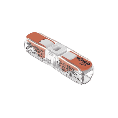 Conector de Instalación en Línea / CAGE CLAMP® con Palancas / 2 Polos / 4 mm² Máx. (12 AWG) / Transparente / 600V UL / 32A / IP20 / T85 85°C