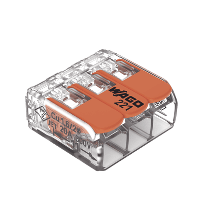 Borne de Conexión con Palancas / 3 Conductores / Carcasa Transparente / Tecnología CAGE CLAMP® / 4 mm² (12 AWG) / 450V 32A / T85