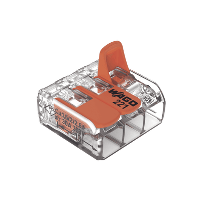 Borna de Conexión con Palancas / 3 Conductores / CAGE CLAMP® / 6 mm² (10 AWG) Máximo / 32A 450V / Transparente / Palancas Naranja / TB85