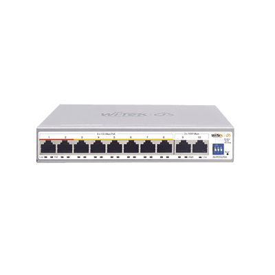 Switch PoE No administrable / PoE de Largo Alcance Hasta 250m / 8 Puertos PoE 10/100Mbps (Puerto 1 Hasta 60W, Puertos 2 al 8 Hasta 30W) + 2 Puertos Gigabit Uplink / Presupuesto 120 W / Plug and Play