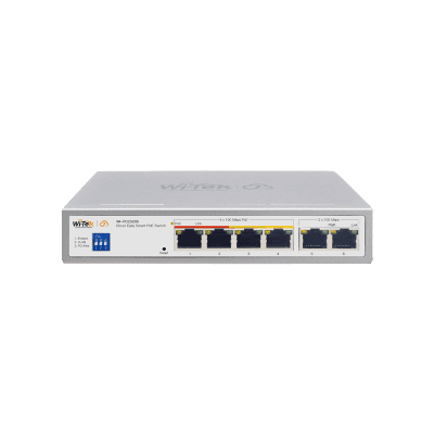 Switch PoE / Administración en la nube / Con 4 puertos 10/100 Mbsp PoE af/at / 2 Puertos Uplink 10/100 MBPS /  Presupuesto 60 W / PoE hasta 250 metros / Soporta protocolo ONVIF
