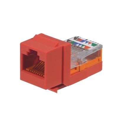 Conector Jack Estilo Leadframe, Tipo Keystone, Categoría 5e, de 8 Posiciones y 8 Cables, Color Rojo